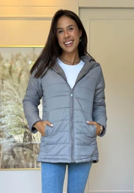 PARKA DUPLA FACE FEMININA PAMELA - COSH JEANS - Cinza