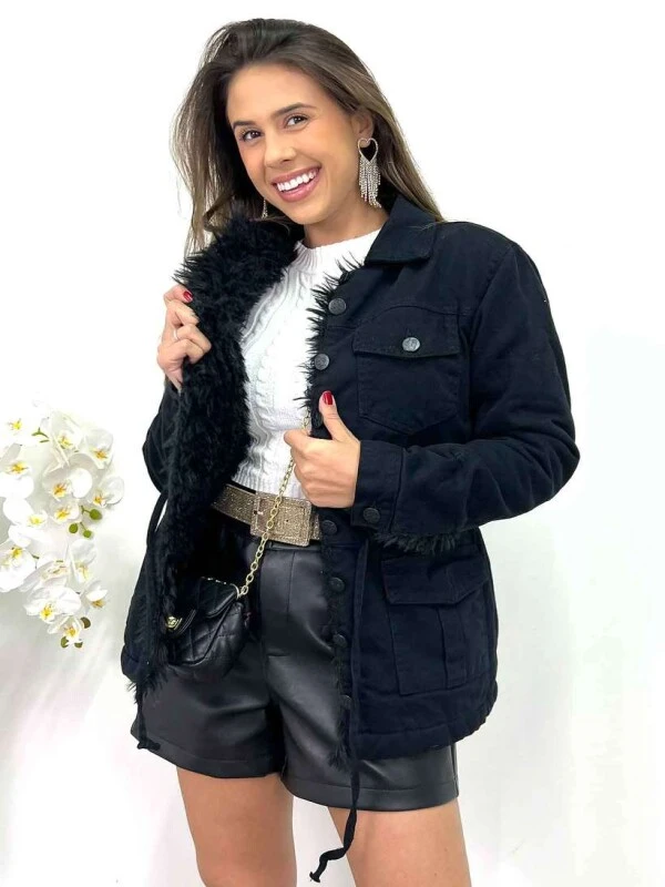 PARKA FEMININA COLLOR PELUCIADA - COSH JEANS - Preto