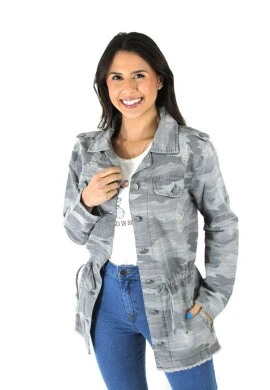 PARKA FEMININA DESTROYED CAMUFLADA - Cinza