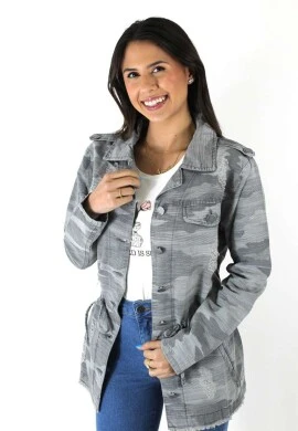 PARKA FEMININA DESTROYED CAMUFLADA - Cinza