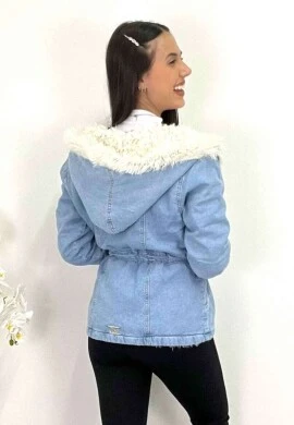 PARKA JEANS CLARA PELUCIADA COM CAPUZ FEMININA  COSH JEANS - Jeans