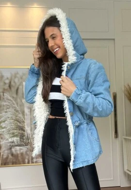 PARKA JEANS CLARA PELUCIADA COM CAPUZ FEMININA  COSH JEANS - Jeans