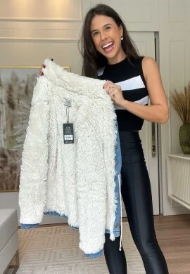 PARKA JEANS CLARA PELUCIADA COM CAPUZ FEMININA  COSH JEANS - Jeans