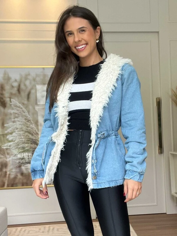 PARKA JEANS CLARA PELUCIADA COM CAPUZ FEMININA  COSH JEANS - Jeans