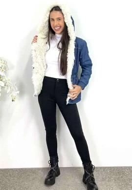PARKA JEANS PELUCIADA COM CAPUZ FEMININA  COSH JEANS - Jeans