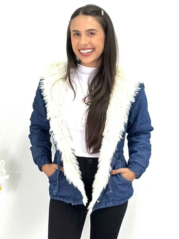 PARKA JEANS PELUCIADA COM CAPUZ FEMININA  COSH JEANS - Jeans