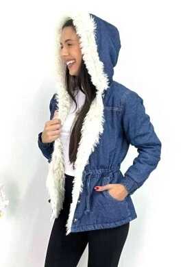 PARKA JEANS PELUCIADA COM CAPUZ FEMININA  COSH JEANS - Jeans