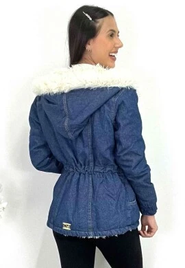 PARKA JEANS PELUCIADA COM CAPUZ FEMININA  COSH JEANS - Jeans
