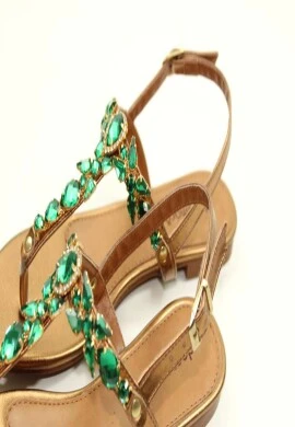 RASTEIRA COM PEDRAS VERDES FECHADA NA PARTE DE TRÁS - Bronze