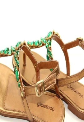 RASTEIRA COM PEDRAS VERDES FECHADA NA PARTE DE TRÁS - Bronze