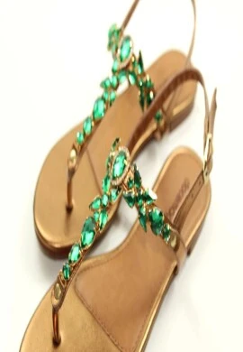 RASTEIRA COM PEDRAS VERDES FECHADA NA PARTE DE TRÁS - Bronze