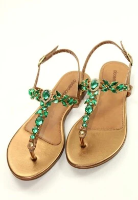 RASTEIRA COM PEDRAS VERDES FECHADA NA PARTE DE TRÁS - Bronze
