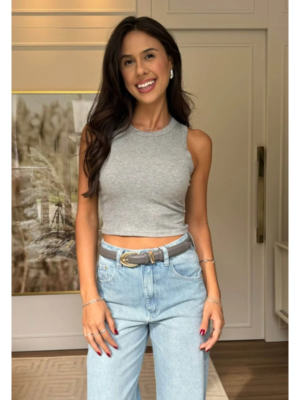 REGATA FEMININA JOANA CANELADA - COSH JEANS - Cinza claro