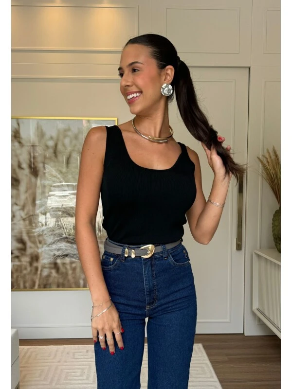 REGATA FEMININA LETICIA- COSH JEANS - Preto