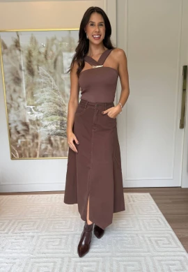 SAIA LONGA JEANS DANIELA  COSH JEANS - Marrom