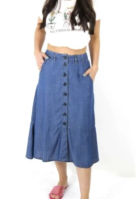 SAIA MIDI 100% ALGODÃO - Jeans