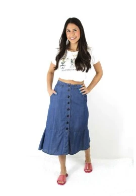 SAIA MIDI 100% ALGODÃO - Jeans