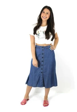 SAIA MIDI 100% ALGODÃO - Jeans