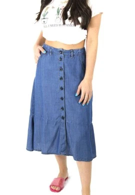 SAIA MIDI 100% ALGODÃO - Jeans