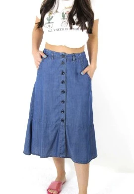 SAIA MIDI 100% ALGODÃO - Jeans