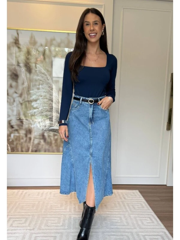 SAIA MIDI JEANS BIANCA  COSH JEANS - Jeans marmorizado