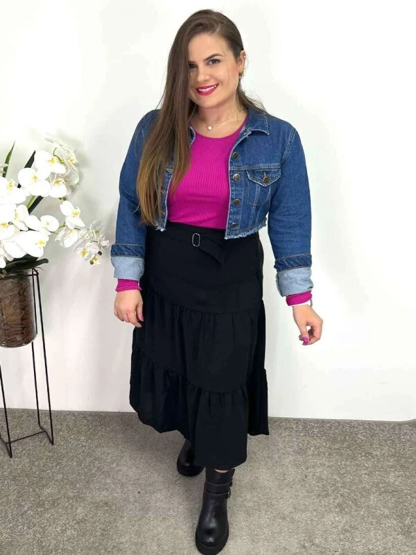 SAIA MIDI MAXI FLOR DE LIS  COSH JEANS - Preto