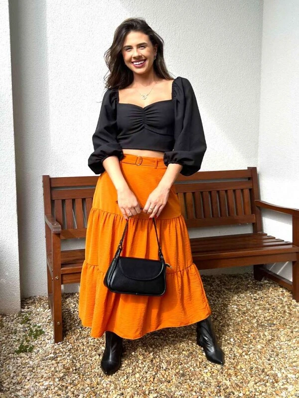 SAIA SOLTA MIDI FLOR DE LIS  COSH JEANS - Laranja