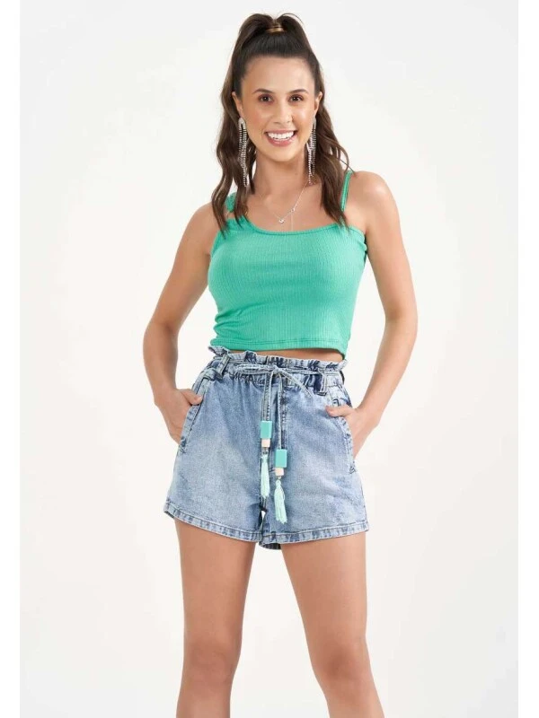 SHORT JEANS ANGEL C/ ELÁSTICO E CINTO - COSH - Jeans