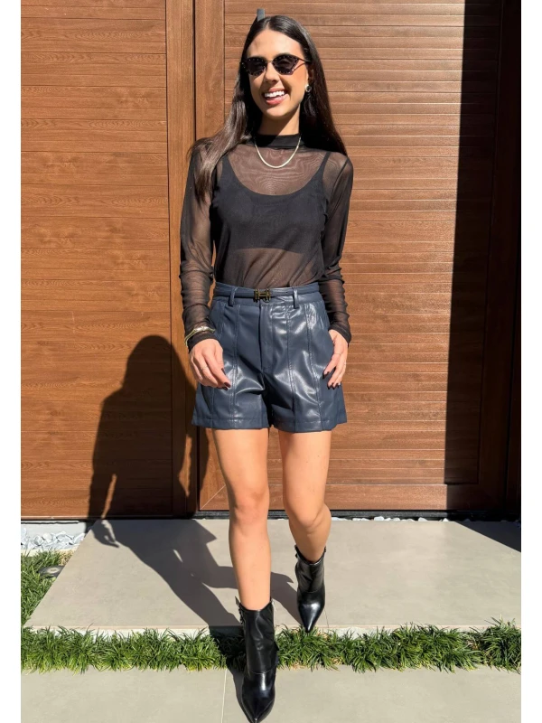 SHORTS ALICIA PU COM CINTO - COSH JEANS - Marinho