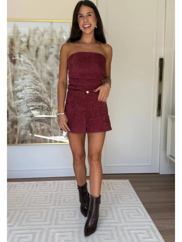 SHORTS AVELUDADO TWEED - COSH JEANS - Bordo