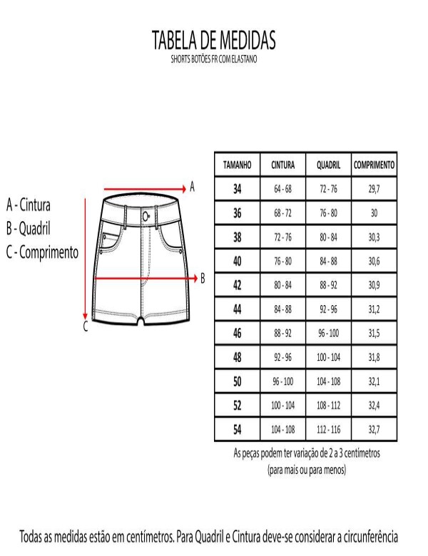 SHORTS BOTÕES FR COM ELASTANO  Jeans