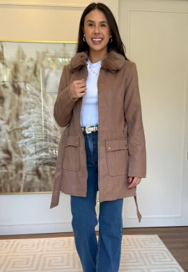 SOBRETUDO ELDA LÃ BATIDA - COSH JEANS - Caramelo