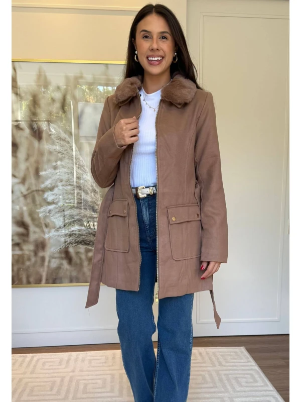 SOBRETUDO ELDA LÃ BATIDA - COSH JEANS - Caramelo