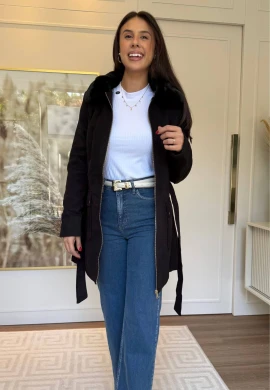 SOBRETUDO ELDA LÃ BATIDA - COSH JEANS - Preto