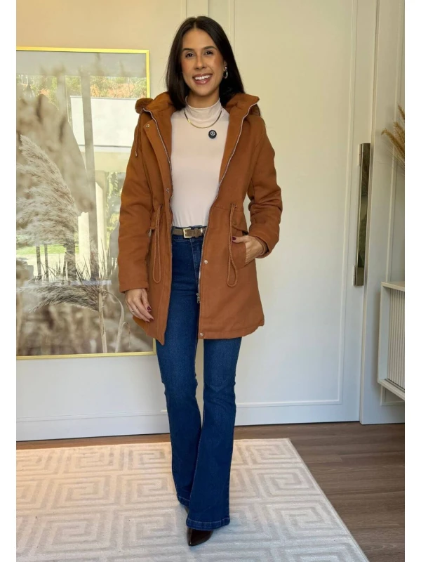SOBRETUDO SARA LÃ BATIDA - COSH JEANS - Caramelo