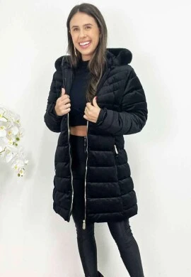 SOBRETUDO VELUDO FEMININO  COSH JEANS - Preto
