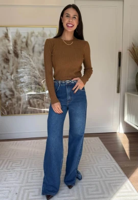 SUETER CANELADO MAGNOLIA - COSH JEANS - Caqui