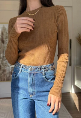 SUETER CANELADO MAGNOLIA - COSH JEANS - Caqui