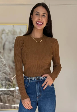 SUETER CANELADO MAGNOLIA - COSH JEANS - Caqui