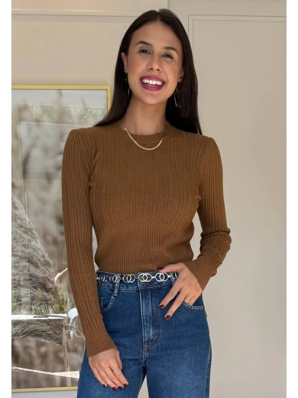 SUETER CANELADO MAGNOLIA - COSH JEANS - Caqui