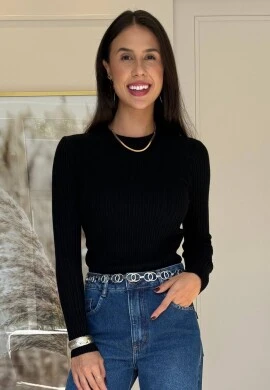 SUETER CANELADO MAGNOLIA - COSH JEANS - Preto