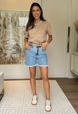 T-SHIRT FEMININA COM BORDADO PATI - COSH JEANS - Areia