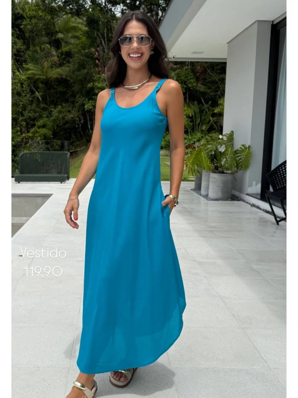 VESTIDO AMBAR TRAPEZIO - COSH JEANS - Azul