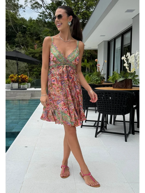 VESTIDO AMPLO DE LASTEX - COSH JEANS - Goiaba