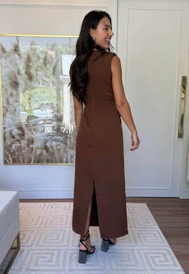 VESTIDO ARLETE DRAPEADO - COSH JEANS - Marrom