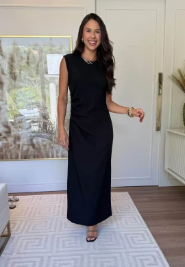 VESTIDO ARLETE DRAPEADO - COSH JEANS - Preto