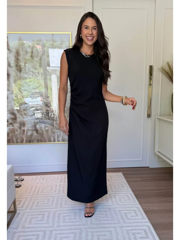 VESTIDO ARLETE DRAPEADO - COSH JEANS - Preto