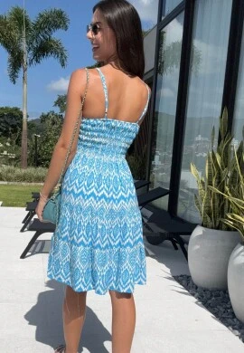 VESTIDO BABADO ESTAMPADO CURTO - COSH JEANS - Azul estampado