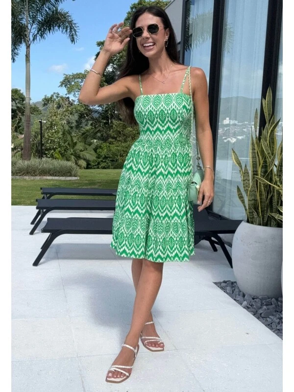 VESTIDO BABADO ESTAMPADO CURTO - COSH JEANS - Preto/preto