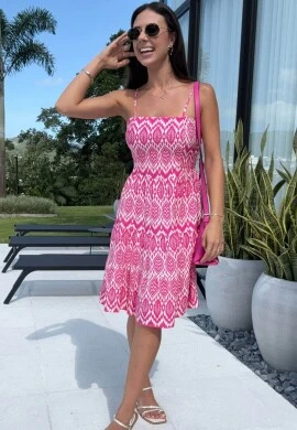 VESTIDO BABADO ESTAMPADO CURTO - COSH JEANS - Rosa estampado